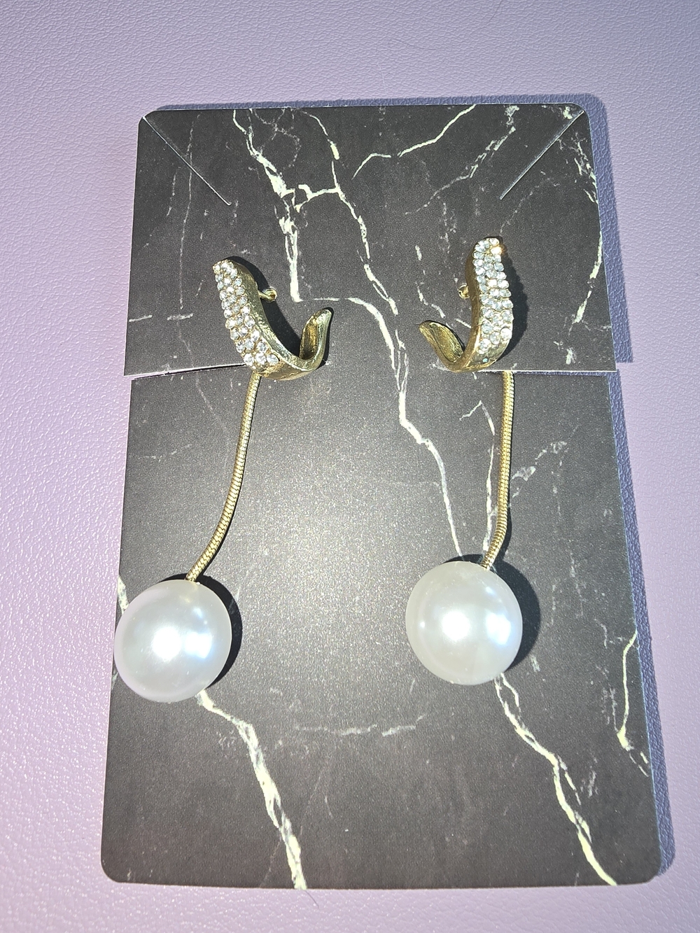 Gold-Tone Pearl Drop Earrings with Crystal-Studded Hoop